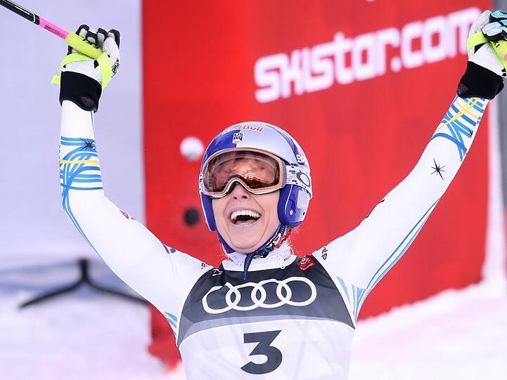 Lindsey Vonn jubelt im Zielbereich. Die US-Skirennfahrerin hat WM-Bronze geholt.