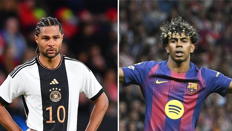 Fragende Gesichter und viel Frust: Serge Gnabry (l.) f&auml;llt sicher f&uuml;r die WM aus, bei Lamine Yamal wird es ein Wettlauf gegen die Zeit.