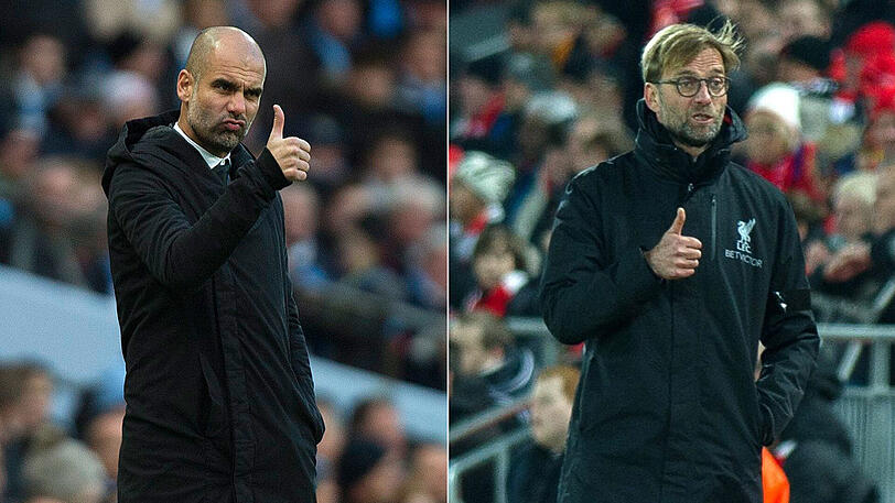 Achtmal trafen Guardiola (links) mit dem FC Bayern und Klopp mit Borussia Dortmund bislang aufeinander, insgesamt steht es 4:4 in den Aufeinandertreffen.