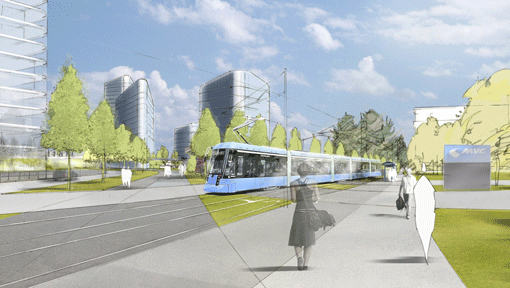 Eine Simulation der MVG zu Tramstation Vogelweideplatz für die geplante "Steinhausen-Tram". Eine Simulation der MVG zu Tramstation Vogelweideplatz für die geplante "Steinhausen-Tram".