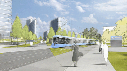 Eine Simulation der MVG zu Tramstation Vogelweideplatz für die geplante "Steinhausen-Tram".