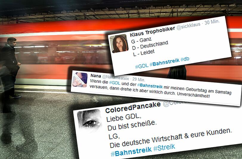 "GDL, Du bist scheiße": Auf Twitter entläd sich der Frust der User über den Bahnstreik. Die Kommentare...