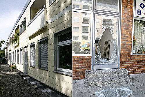 Dieses Haus stürmte das SEK und hinterließ offensichtliche Spuren.