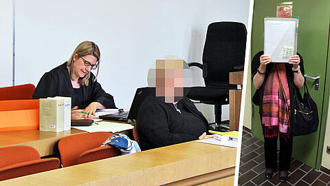 Die Angeklagte (67) nahm eine streng- und gut-gläubige Seniorin (kleines Foto) aus.