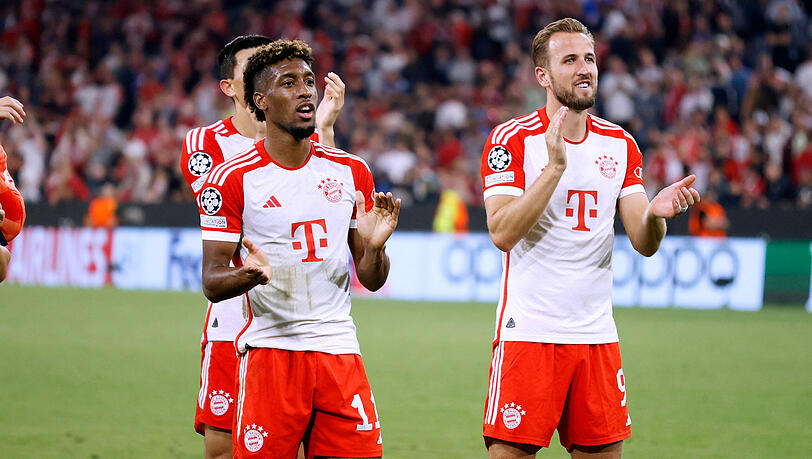 Kingsley Coman (l.) und Harry Kane vom FC Bayern.
