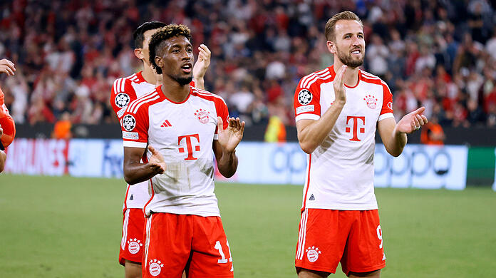 Kingsley Coman (l.) und Harry Kane vom FC Bayern.