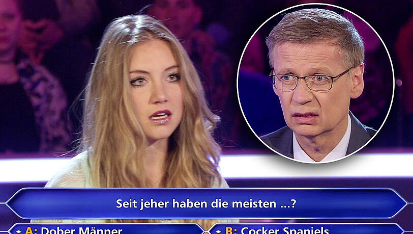 Die hübsche Modedesignstudtin Tanja Fuß scheitert an der 50-Euro-Frage. Günther Jauch fällt vom Glauben ab. Die hübsche Modedesignstudtin Tanja Fuß scheitert an der 50-Euro-Frage. Günther Jauch fällt vom Glauben ab.
