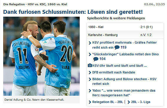 Die Pressestimmen zum Relegationsspiel zwischen dem TSV 1860 München und Holstein Kiel zum Durchklicken.