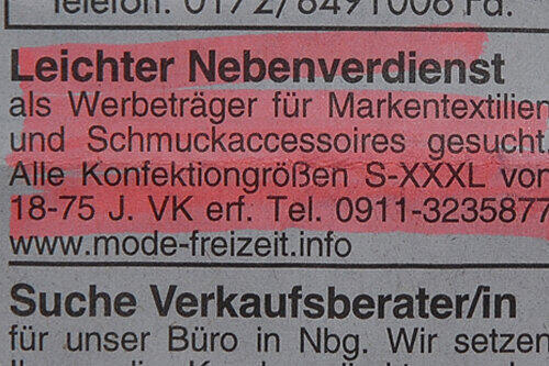 Das Angebot für den &bdquo;leichten Nebenverdienst&ldquo; mit der kryptischen Abkürzung &bdquo;VK erf.&ldquo; entpuppt sich als Bauernfängerei.