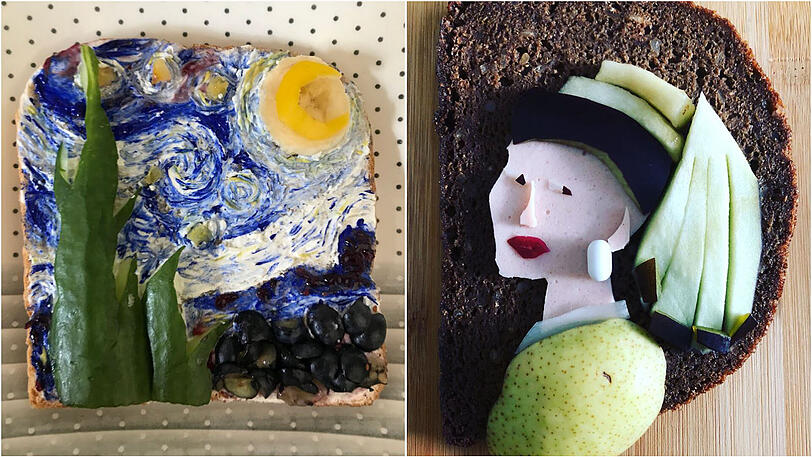 Van Goghs "Sternennacht" und Vermeers "Das Mädchen mit dem Perlenohrgehänge": Essbare Kopien von weltberühmten Gemälden sind auf Twitter ein viraler Hit.