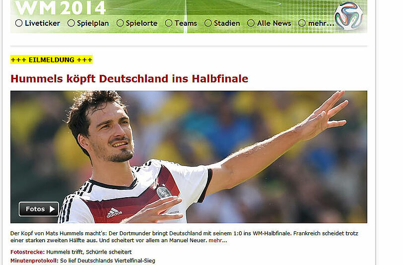 Der "Spiegel" ganz nüchtern: Hummels köpft Deutschland ins Halbfinale