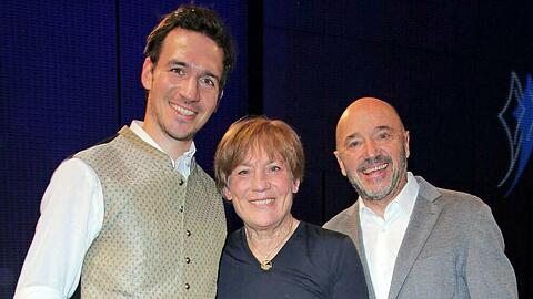 Felix Neureuther (l.) mit seinen Eltern Rosi Mittermaier und Christian Neureuther.