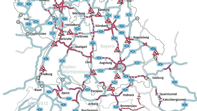 Der ADAC informiert anschaulich über Staustrecken und Baustellen in Bayern. Der ADAC informiert anschaulich über Staustrecken und Baustellen in Bayern.