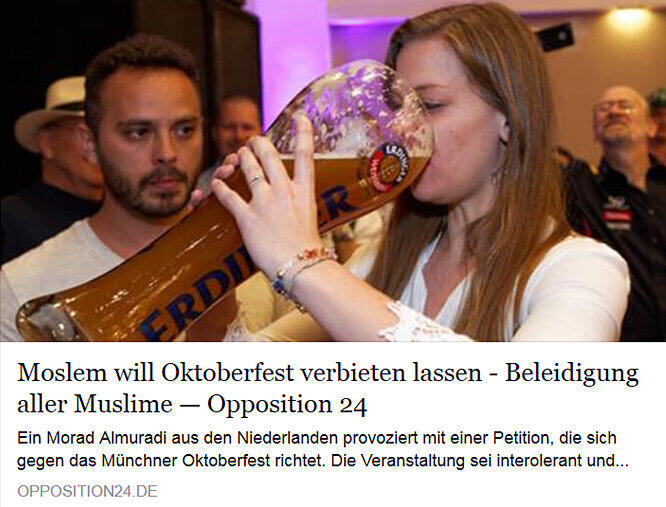 "Ein Muslim will die Wiesn verbieten lassen." Nein, eine Fälschung.