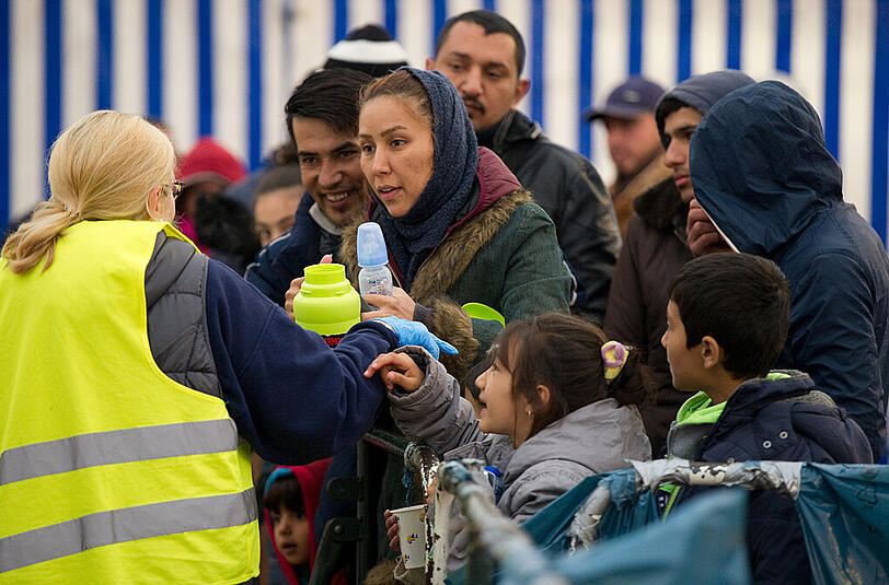 Flüchtlinge bei ihrer Ankunft in Deutschland.