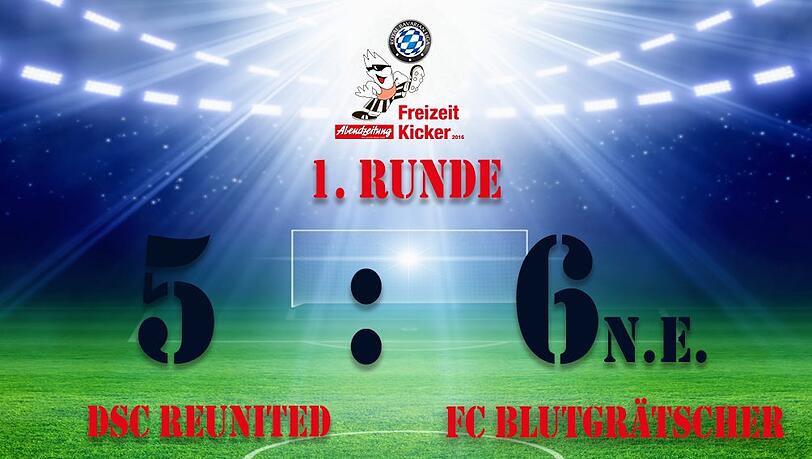 Der FC Blutgrätscher gewann die Partie in der 1. Runde mit 5:6 nach Elfmeterschießen. Der FC Blutgrätscher gewann die Partie in der 1. Runde mit 5:6 nach Elfmeterschießen.
