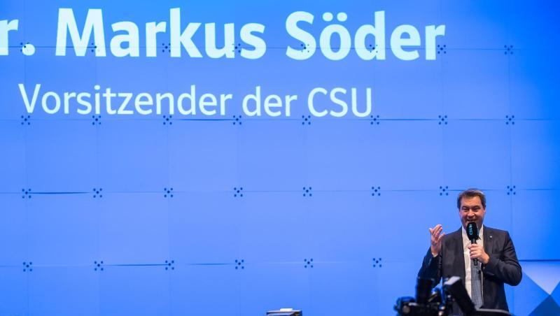 Markus Söder auf dem CSU Sonderparteitag. Foto: Peter Kneffel
