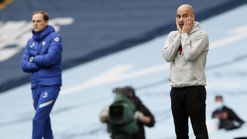 Pep Guardiola (r) verlor mit Man City gegen den FC Chelseas und Thomas Tuchel.