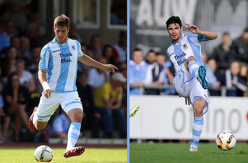 Soll ein Löwe werden: Milos Degenek (l.), der bisher Testspieler beim TSV 1860 war. Rechts: Bleibt er? Geht er? 1860-Kapitän Schindler.