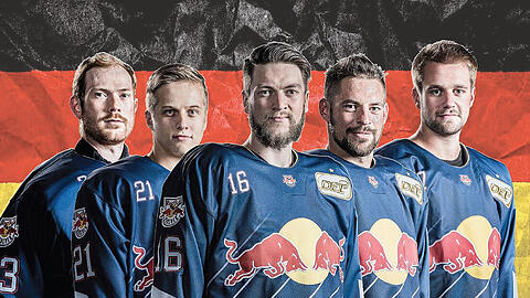 Ein EHC-Quintett für Deutschland: aus den Birken, Kahun, Abeltshauser, Seidenberg und Macek (v.l.) sind bei der WM dabei.