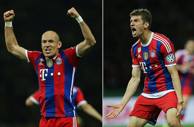 Matchwinner Arjen Robben (l) und Thomas Müller.