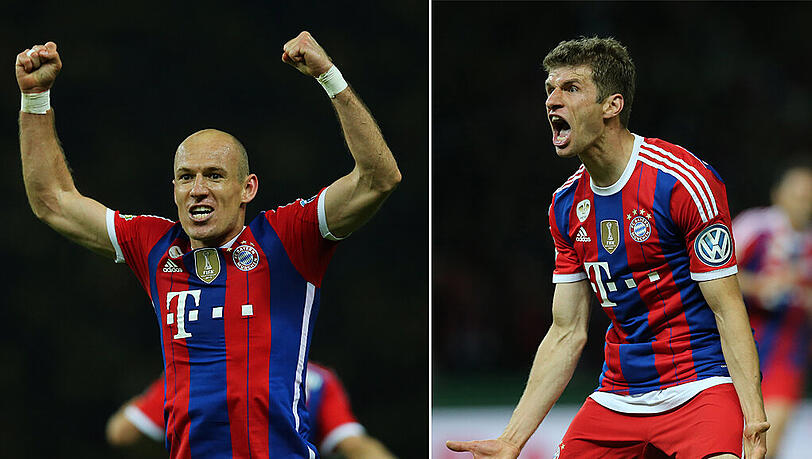 Matchwinner Arjen Robben (l) und Thomas Müller. Matchwinner Arjen Robben (l) und Thomas Müller.