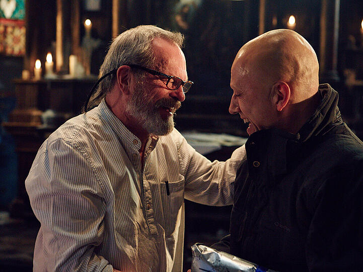 Terry Gilliam (l.) und sein Hauptdarsteller Christoph Waltz (r.) hatten viel zu lachen
