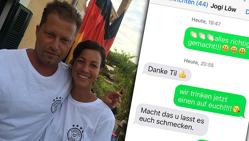 Fußball-Fan Til Schweiger (hier mit Freundin Marlene) schickte Jogi Löw (r.) Glückwünsche per WhatsApp zum Sieg gegen die Slowakei.