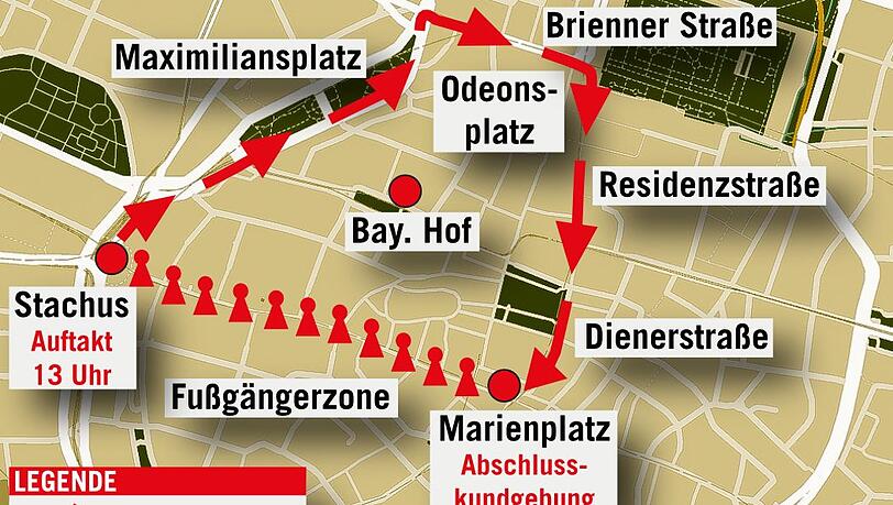 Die Demorouten vom Samstag rund um den Promenadeplatz. Die Demorouten vom Samstag rund um den Promenadeplatz.