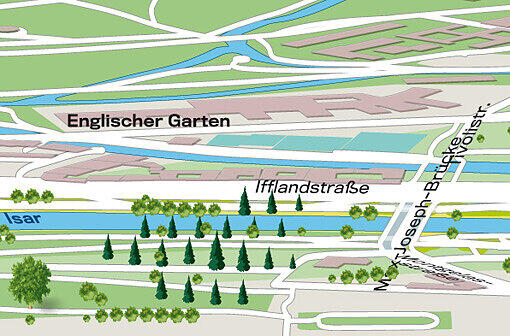 Max-Joseph-Brücke: Links der Isar ist es nur ein Katzensprung bis zum Englischen Garten und dem Biergarten am Chinesischen Turm.