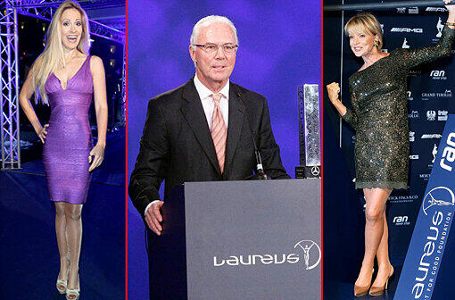 Franz Beckenbauer (68) wurde für sein Laureus-Engagement geehrt. Auf der Laureus-Medien-Preis-Verleihung in Kitzbühel waren auch Moderatorin Andrea Kaiser (l.) und Schauspielerin Uschi Glas.