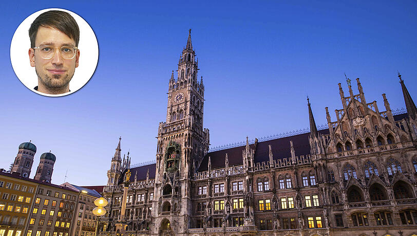 Die Türme der Frauenkirche (links) und des Rathauses ragen im Münchner Zentrum in den Himmel. Die Türme der Frauenkirche (links) und des Rathauses ragen im Münchner Zentrum in den Himmel.