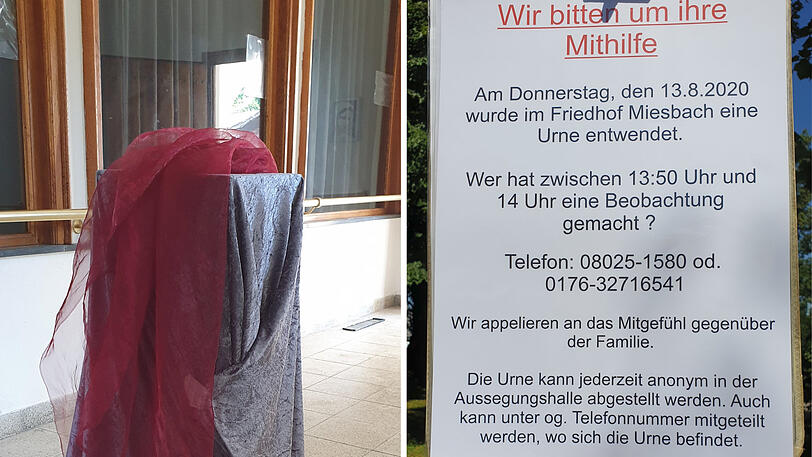Die Urne ist weg. Mit diesem Aushang bittet die Polizei um Zeugenhinweise.
