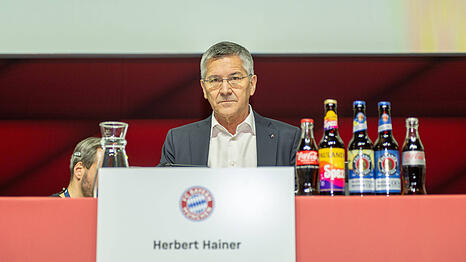 Der Präsident des FC Bayern auf dem Podium auf der Jahreshauptversammlung: Herbert Hainer.