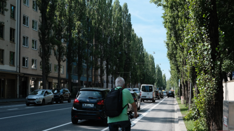 Ganz ungewohnt sieht die Lindwurmstraße noch aus mit dem neuen Radweg auf der Fahrbahn.