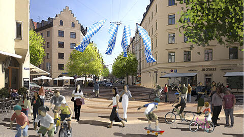 Die Kreuzung von Ehrengutstraße und Dreimühlenstraße soll höher gelegt, geteert und bemalt werden, so ein Antrag der CSU für das Dreimühlenviertel vor.