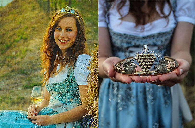Prinzessin Klara lächelt - hier noch mit ihrer Krone auf dem Kopf. Rechts: Die gestohlene Krone, gefertigt von Kunstschmied Julius Schädel.