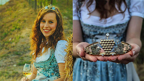 Prinzessin Klara lächelt - hier noch mit ihrer Krone auf dem Kopf. Rechts: Die gestohlene Krone, gefertigt von Kunstschmied Julius Schädel.