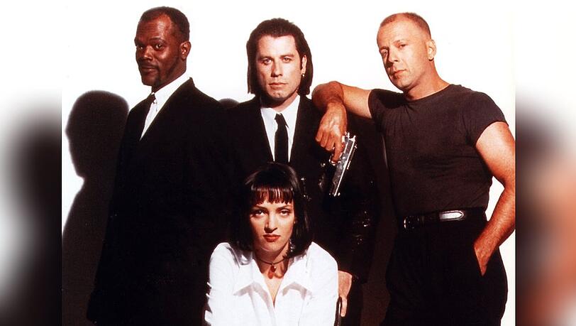 Die vier Hauptdarsteller von "Pulp Fiction": Samuel L. Jackson (l.), John Tarvolta (Mitte), Bruce Willis und Uma Thurman. Die vier Hauptdarsteller von "Pulp Fiction": Samuel L. Jackson (l.), John Tarvolta (Mitte), Bruce Willis und Uma Thurman.