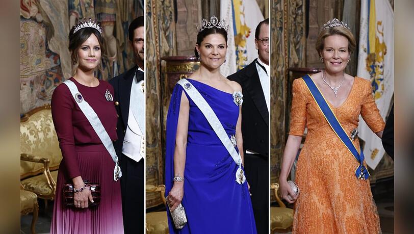 Sofia, Victoria, Mathilde (v.l.): Nicht nur diese drei Royals trugen am Donnerstagabend bunte Roben.