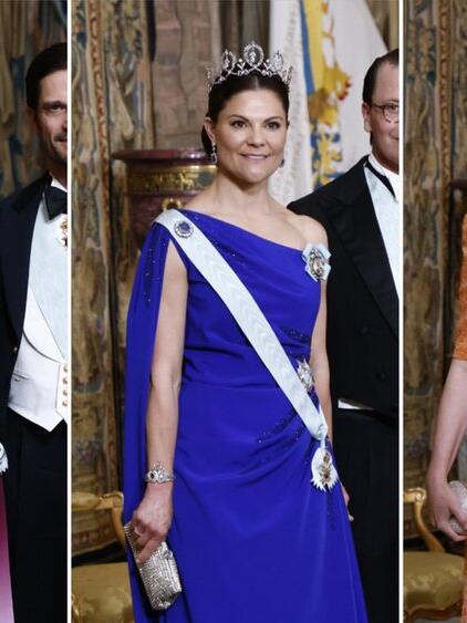 Sofia, Victoria, Mathilde (v.l.): Nicht nur diese drei Royals trugen am Donnerstagabend bunte Roben.