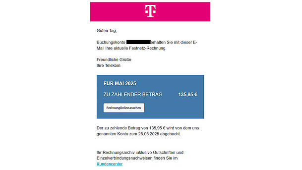 So sieht die falsche Telekom-Rechnung aus. So sieht die falsche Telekom-Rechnung aus.
