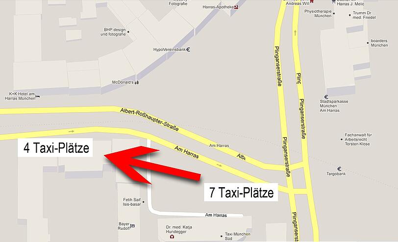 Der Taxi-Standplatz am Harras zieht um - 100 Meter in Richtung Westen.