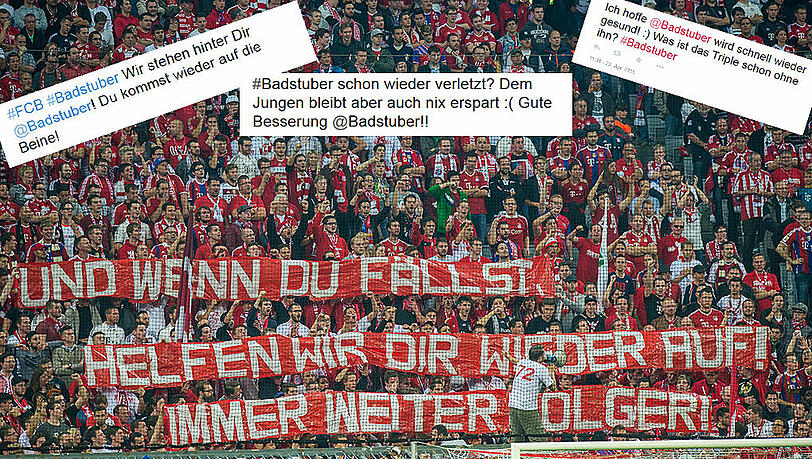 Bereits nach seiner ersten Muskelverletzung am Anfang der Saison, versuchten die Bayern-Fans Holger Badstuber aufzumuntern. Bereits nach seiner ersten Muskelverletzung am Anfang der Saison, versuchten die Bayern-Fans Holger Badstuber aufzumuntern.