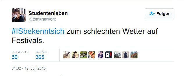 Unter dem Hashtag #ISbekenntsich schieben die Twitter-User dem IS die Verantwortung für Unannehmlichkeiten des Alltags zu.