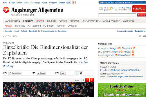 Die "Augsburger Allgemeine" lästert: "Eindimensionalität hat einen Namen: Robben. Der Niederländer zeigte einmal mehr, dass er offenbar nicht viel mehr kann als den berüchtigten Robben-Knicks: Rechts die Linie lang, einknicken, Ball mit links irgendwo hinschießen. Hat früher öfter mal geklappt, weswegen Robben fälschlicherweise in die Weltklasse einsortiert wurde. Seit die Gegner wissen, dass er nur diese eine Finte draufhat, kommt kaum mehr etwas von ihm."