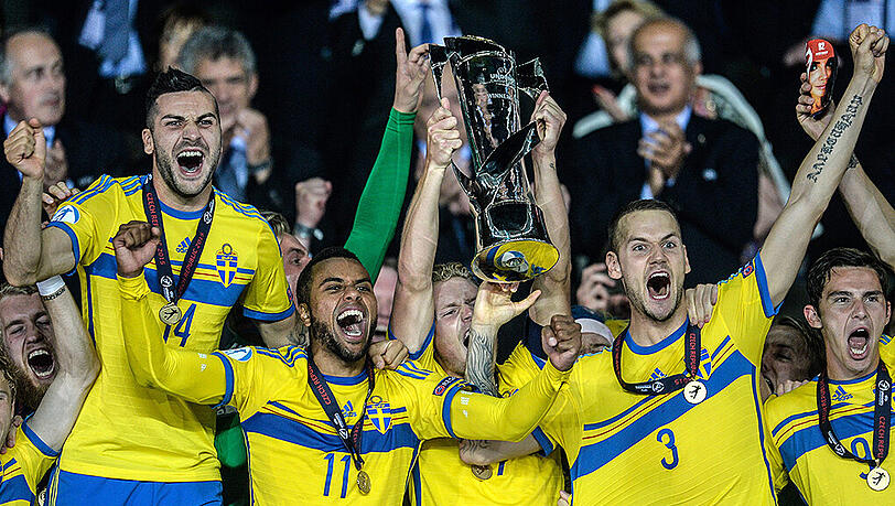 Grenzenloser Jubel beim schwedischen U21-Nationalteam. Grenzenloser Jubel beim schwedischen U21-Nationalteam.