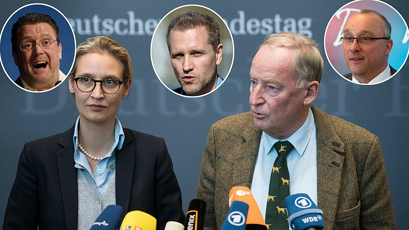 An der Spitze der AfD-Fraktion: Alice Weidel und Alexander Gauland. Zur Fraktion gehören u. a. auch Stephan Brandner (li.), Jens Maier (re.) und Petr Bystron (Mitte).