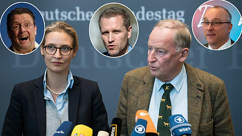 An der Spitze der AfD-Fraktion: Alice Weidel und Alexander Gauland. Zur Fraktion gehören u. a. auch Stephan Brandner (li.), Jens Maier (re.) und Petr Bystron (Mitte).