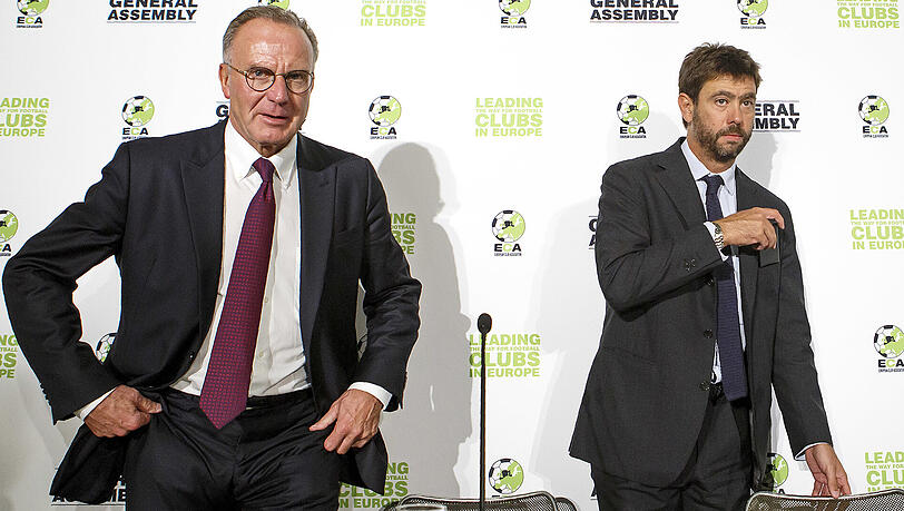 Am Dienstag hatte Karl-Heinz Rummenigge den ECA-Vorsitz an den Italiener Andrea Agnelli (rechts) abgegeben. Am Dienstag hatte Karl-Heinz Rummenigge den ECA-Vorsitz an den Italiener Andrea Agnelli (rechts) abgegeben.